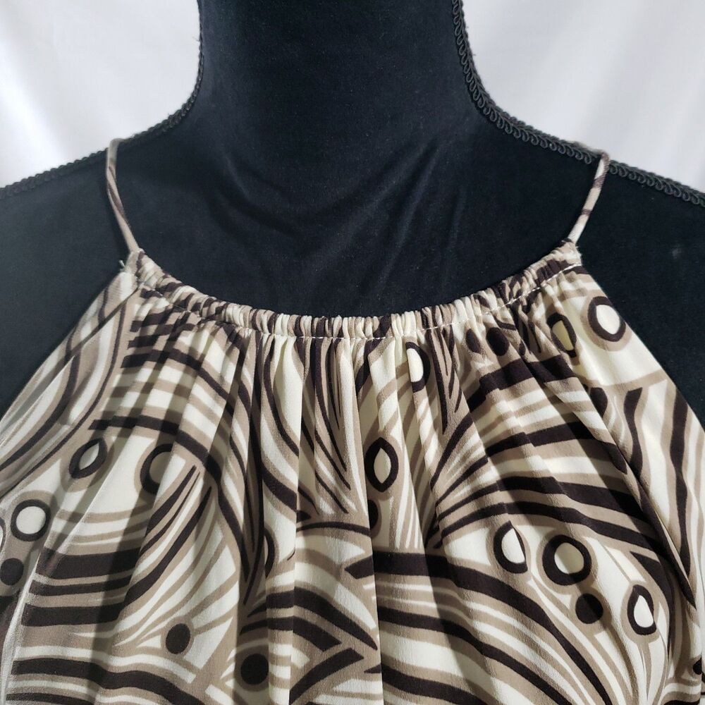 Maggie London Brown White Abstract Print Halter Blouson Dress Size 14 - Picture 5 of 8